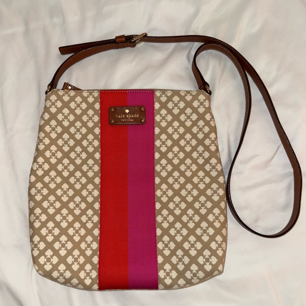 Kate Spade Victoria Red and Pink Stripe Signature Crossbody - Picture 3 of 12